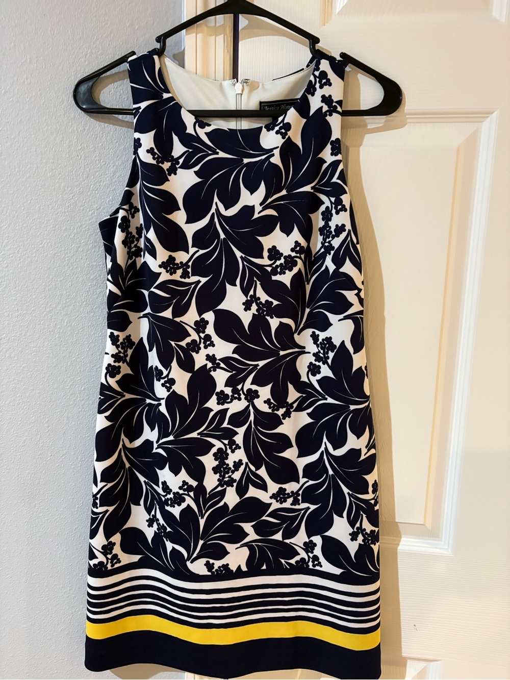 Jessica Howard Navy, White & Yellow Floral-Striped Midi Dress